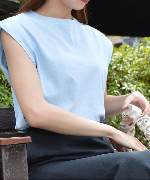 DOUBLE STEAL(ダブルスティール)の「ピグメント フレンチスリーブTシャツ(Tシャツ/カットソー・レディース・サックスブルー/チャコールグレー/アイボリー・FREE)」の7枚目の写真