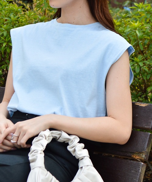 DOUBLE STEAL(ダブルスティール)の「ピグメント フレンチスリーブTシャツ(Tシャツ/カットソー・レディース・サックスブルー/チャコールグレー/アイボリー・FREE)」の8枚目の写真