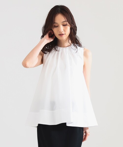 Demi-Luxe BEAMS(デミルクス ビームス)の「【8/6値下げ】ワイド ヘム ギャザー ノースリーブ ブラウス(シャツ/ブラウス・レディース・サックスブルー/ホワイト/ブラウン系その他2・ONE SIZE)」の1枚目の写真