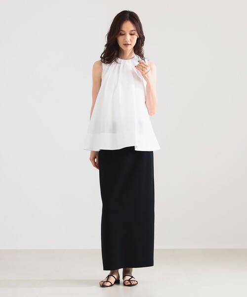 Demi-Luxe BEAMS(デミルクス ビームス)の「【8/6値下げ】ワイド ヘム ギャザー ノースリーブ ブラウス(シャツ/ブラウス・レディース・サックスブルー/ホワイト/ブラウン系その他2・ONE SIZE)」の4枚目の写真