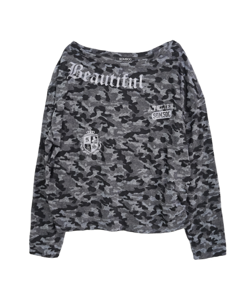 SOMSOC(ソムソック)の「VOER CAMO ASYMMETRY TOP _CHARCOAL(Tシャツ/カットソー・レディース・その他・FREE)」の3枚目の写真