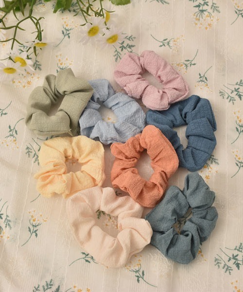 ［SALE］渋カラー✨シュシュ✨ハンドメイド セール】【float】ワッフルデザイン風 カラフル シュシュ【8色1セット