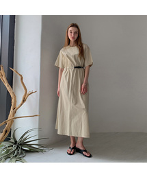 Belted Short Sleeve Long Dress (2colors)