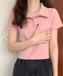 ハート刺繍クロップド ポロシャツ