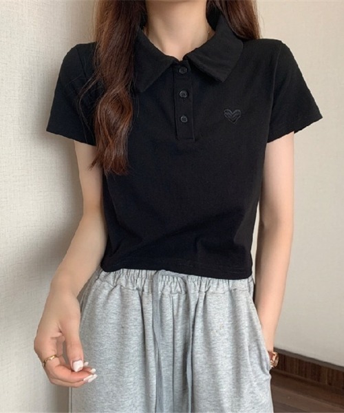 boemy(ボエミー)の「ハート刺繍クロップド ポロシャツ(ポロシャツ・レディース・ホワイト/ブラック/グレー/ピンク/ローズ・L)」の22枚目の写真