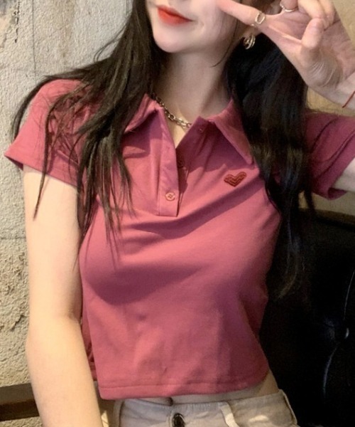 boemy(ボエミー)の「ハート刺繍クロップド ポロシャツ(ポロシャツ・レディース・ホワイト/ブラック/グレー/ピンク/ローズ・L)」の11枚目の写真