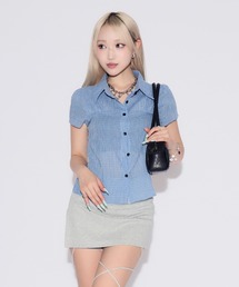 Modern Plaid Pattern Collared Blouse / モダンチェック襟付きブラウス