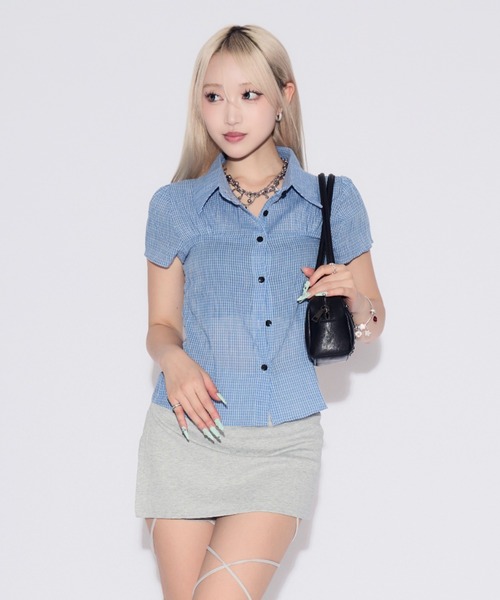 tinkerend(ティンカーエンド)の「Modern Plaid Pattern Collared BlouseModern / モダンチェック襟付きブラウス(シャツ/ブラウス・レディース・ネイビー/オフホワイト/ブラック・FREE)」の1枚目の写真