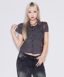 Modern Plaid Pattern Collared Blouse / モダンチェック襟付きブラウス