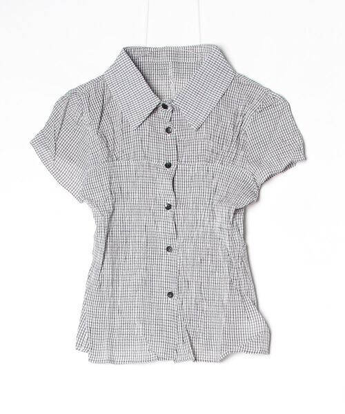 tinkerend(ティンカーエンド)の「Modern Plaid Pattern Collared BlouseModern / モダンチェック襟付きブラウス(シャツ/ブラウス・レディース・ネイビー/オフホワイト/ブラック・FREE)」の7枚目の写真
