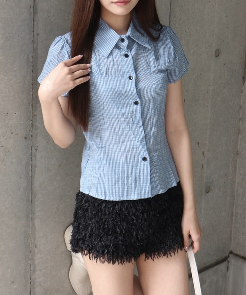 tinkerend(ティンカーエンド)の「Modern Plaid Pattern Collared BlouseModern / モダンチェック襟付きブラウス(シャツ/ブラウス・レディース・ネイビー/オフホワイト/ブラック・FREE)」の11枚目の写真