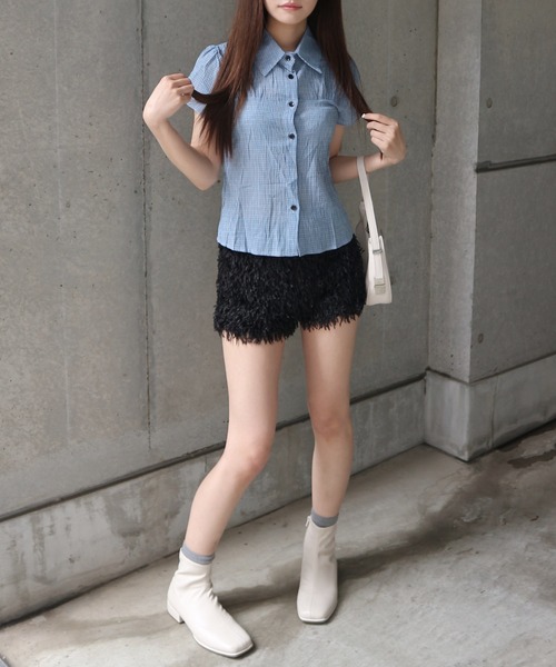 tinkerend(ティンカーエンド)の「Modern Plaid Pattern Collared BlouseModern / モダンチェック襟付きブラウス(シャツ/ブラウス・レディース・ネイビー/オフホワイト/ブラック・FREE)」の12枚目の写真
