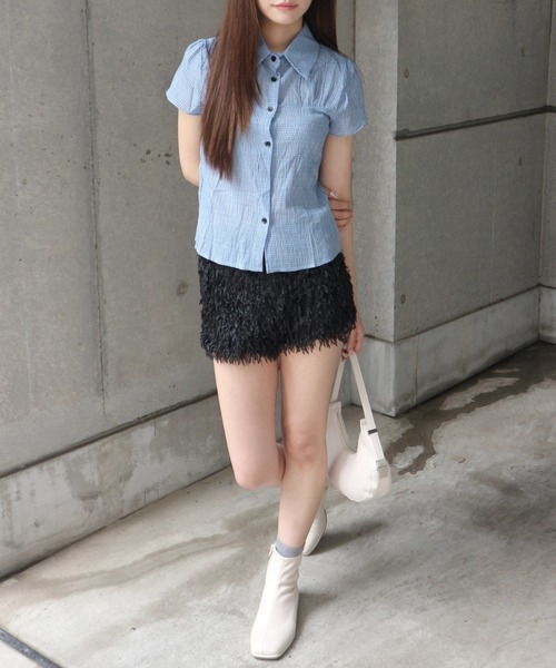 tinkerend(ティンカーエンド)の「Modern Plaid Pattern Collared BlouseModern / モダンチェック襟付きブラウス(シャツ/ブラウス・レディース・ネイビー/オフホワイト/ブラック・FREE)」の6枚目の写真