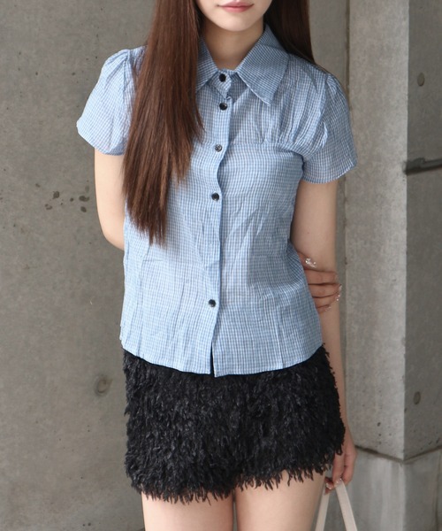 tinkerend(ティンカーエンド)の「Modern Plaid Pattern Collared BlouseModern / モダンチェック襟付きブラウス(シャツ/ブラウス・レディース・ネイビー/オフホワイト/ブラック・FREE)」の10枚目の写真