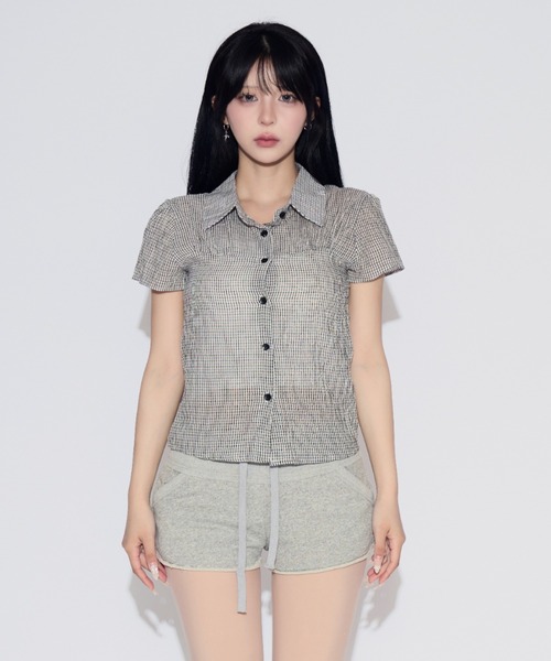 tinkerend(ティンカーエンド)の「Modern Plaid Pattern Collared BlouseModern / モダンチェック襟付きブラウス(シャツ/ブラウス・レディース・ネイビー/オフホワイト/ブラック・FREE)」の17枚目の写真