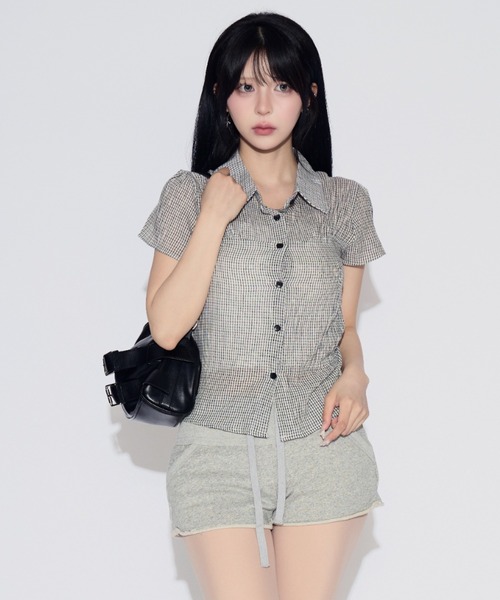 tinkerend(ティンカーエンド)の「Modern Plaid Pattern Collared BlouseModern / モダンチェック襟付きブラウス(シャツ/ブラウス・レディース・ネイビー/オフホワイト/ブラック・FREE)」の18枚目の写真