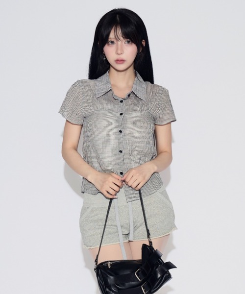 tinkerend(ティンカーエンド)の「Modern Plaid Pattern Collared BlouseModern / モダンチェック襟付きブラウス(シャツ/ブラウス・レディース・ネイビー/オフホワイト/ブラック・FREE)」の19枚目の写真