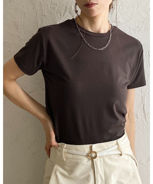 She's Closet(シーズクローゼット)の「接触冷感 クールタッチ UVカット 抗菌防臭 無地 コンパクト クルーネック 半袖Tシャツ(Tシャツ/カットソー・レディース・ホワイト/ブラウン系その他/ブラック・FREE)」の16枚目の写真