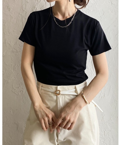 She's Closet(シーズクローゼット)の「接触冷感 クールタッチ UVカット 抗菌防臭 無地 コンパクト クルーネック 半袖Tシャツ(Tシャツ/カットソー・レディース・ホワイト/ブラウン系その他/ブラック・FREE)」の14枚目の写真