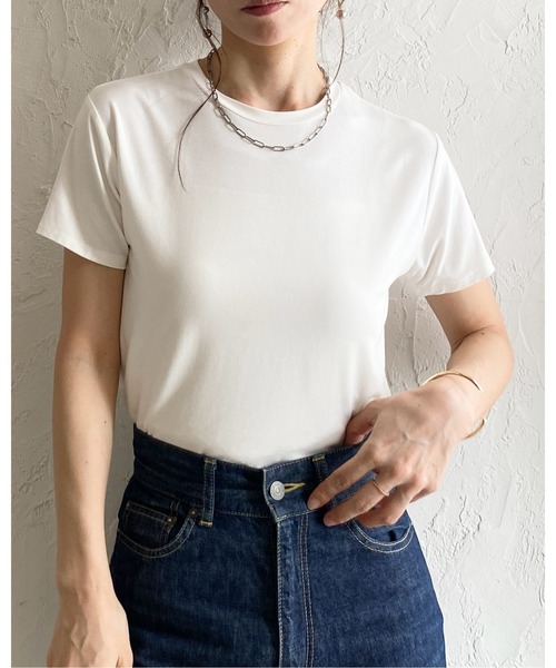 She's Closet(シーズクローゼット)の「接触冷感 クールタッチ UVカット 抗菌防臭 無地 コンパクト クルーネック 半袖Tシャツ(Tシャツ/カットソー・レディース・ホワイト/ブラウン系その他/ブラック・FREE)」の13枚目の写真