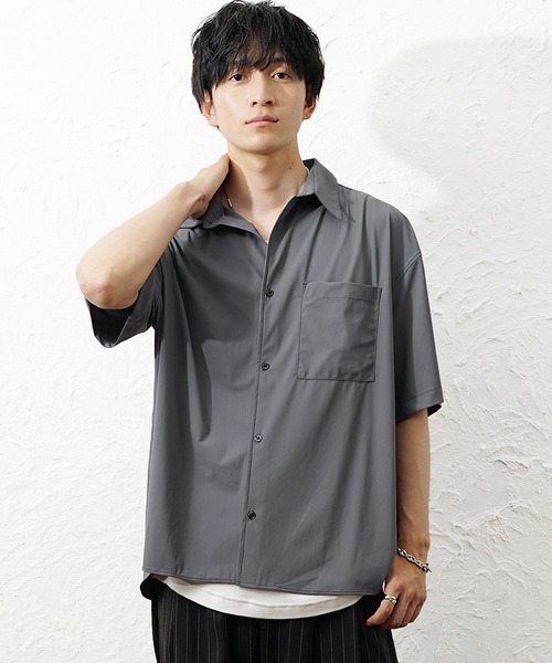 MinoriTY(マイノリティ)の「【MinoriTY】スーパーストレッチとろみシャツ メンズ 夏服 ユニセックス 半袖(シャツ/ブラウス・メンズ・ホワイト/チャコールグレー/ブラック・M/L/S)」の14枚目の写真