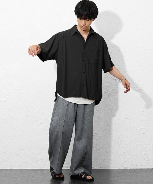MinoriTY(マイノリティ)の「【MinoriTY】スーパーストレッチとろみシャツ メンズ 夏服 ユニセックス 半袖(シャツ/ブラウス・メンズ・ホワイト/チャコールグレー/ブラック・M/L/S)」の8枚目の写真