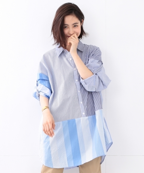 BEAMS BOY（ビームスボーイ）の「TORI-TO / 切替 オーバーシャツ（シャツ/ブラウス・レディース・ホワイト/ブルー・ONE SIZE）」の3枚目の写真