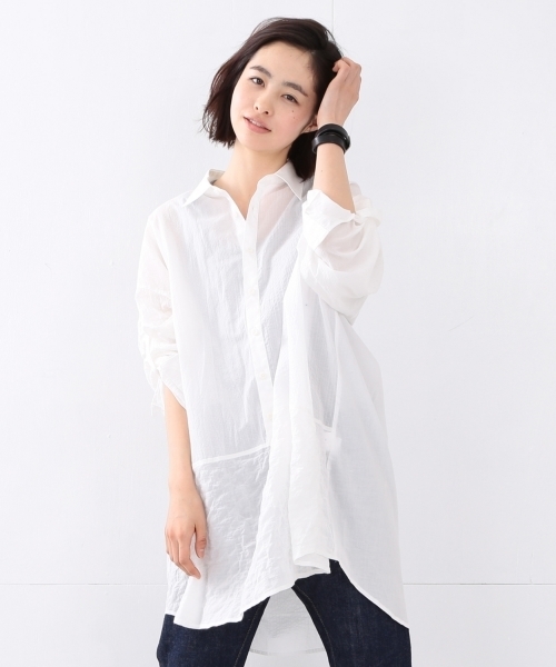 BEAMS BOY（ビームスボーイ）の「TORI-TO / 切替 オーバーシャツ（シャツ/ブラウス・レディース・ホワイト/ブルー・ONE SIZE）」の4枚目の写真