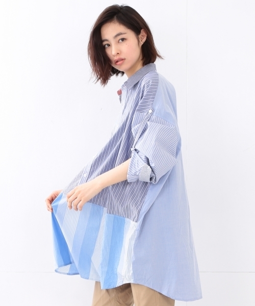 BEAMS BOY（ビームスボーイ）の「TORI-TO / 切替 オーバーシャツ（シャツ/ブラウス・レディース・ホワイト/ブルー・ONE SIZE）」の11枚目の写真