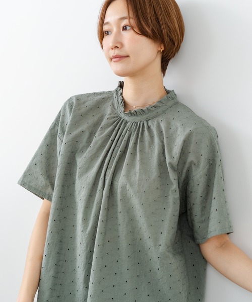 fort point(フォーポイント)の「【C-FORTPOINT/フォートポイント】【涼やかな綿素材】総柄刺繍ブラウス コットン100% シャツ プルオーバー 涼しい 体型カバー ナチュラル(シャツ/ブラウス・レディース・ダークブルー/ブラック/オフホワイト/カーキ・FREE)」の20枚目の写真
