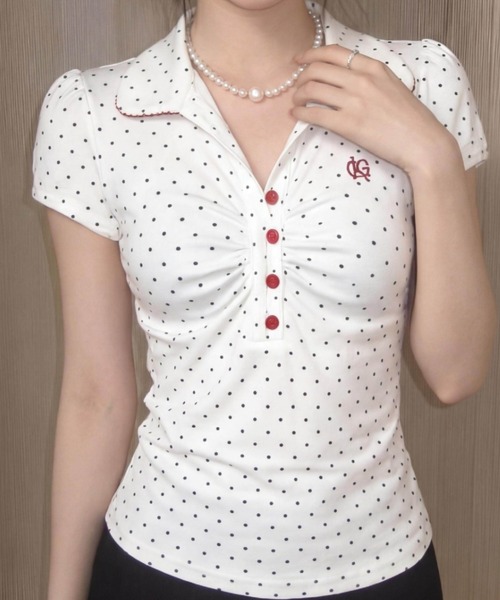 Vipoa(ヴィポア)の「ドットヘンリーロゴポロTシャツ(Tシャツ/カットソー・レディース・ホワイト・FREE)」の3枚目の写真