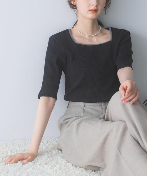 URBAN RESEARCH ROSSO WOMEN(アーバンリサーチ ロッソ)の「汗染み防止スクエアネックプルオーバー(Tシャツ/カットソー・レディース・ブラック/オフホワイト/ブルー系その他・FREE)」の3枚目の写真