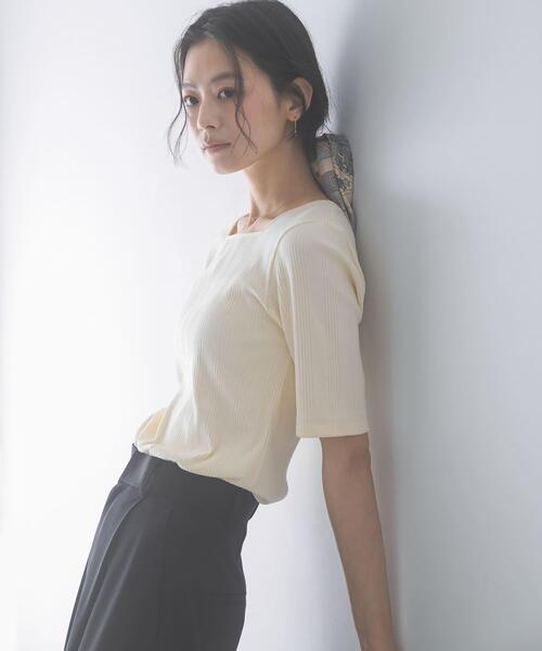 URBAN RESEARCH ROSSO WOMEN(アーバンリサーチ ロッソ)の「汗染み防止スクエアネックプルオーバー(Tシャツ/カットソー・レディース・ブラック/オフホワイト/ブルー系その他・FREE)」の18枚目の写真