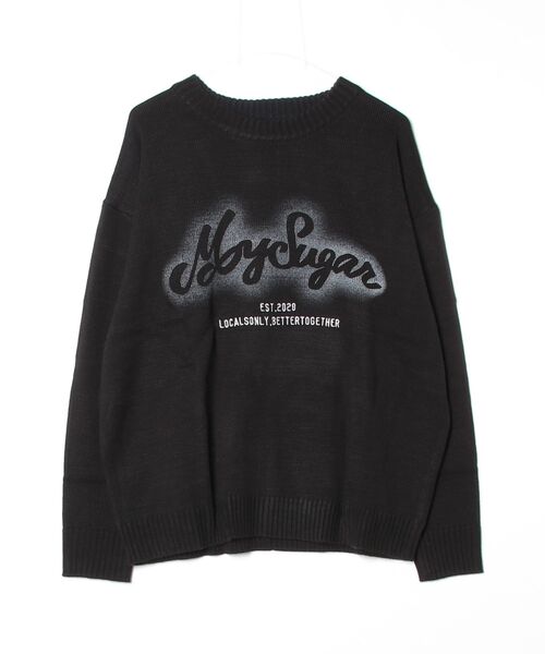 My sugar Babe（マイシュガーベイブ）の「spray logo knit（スウェット・メンズ・グレー/ブルー/ブラック・LARGE/MEDIUM）」の2枚目の写真