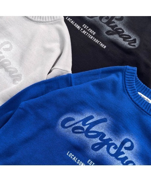 My sugar Babe（マイシュガーベイブ）の「spray logo knit（スウェット・メンズ・グレー/ブルー/ブラック・LARGE/MEDIUM）」の5枚目の写真