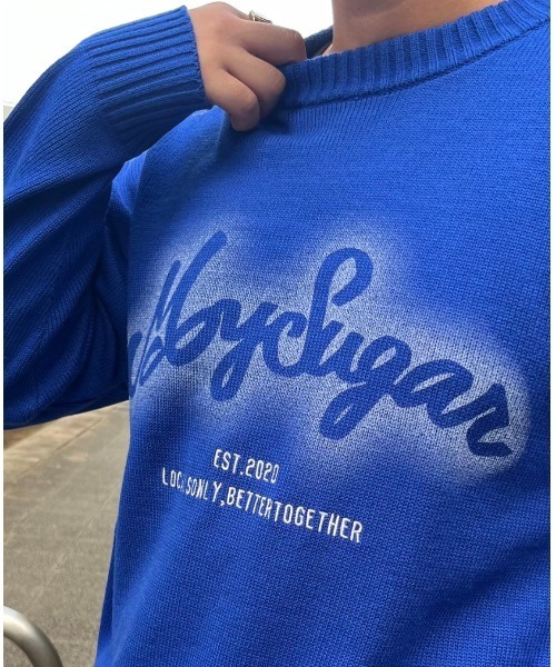 My sugar Babe（マイシュガーベイブ）の「spray logo knit（スウェット・メンズ・グレー/ブルー/ブラック・LARGE/MEDIUM）」の9枚目の写真