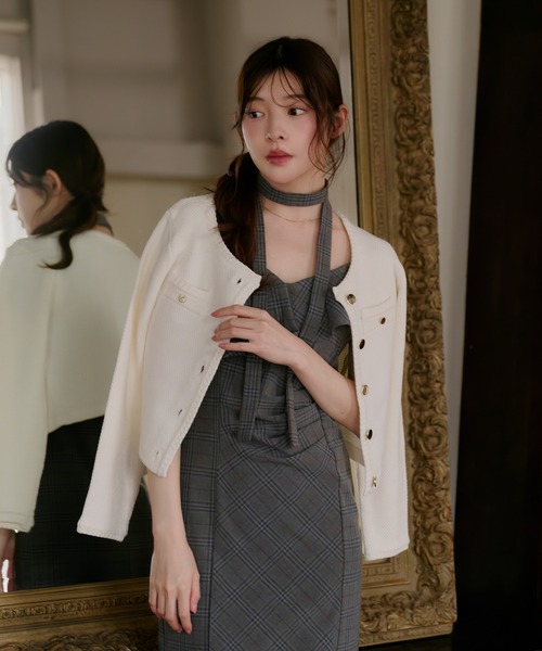 fupel(フぺル)の「frill check cami onepiece / フリルチェックキャミワンピース(ワンピース・レディース・ブラウン/グレー・FREE)」の3枚目の写真