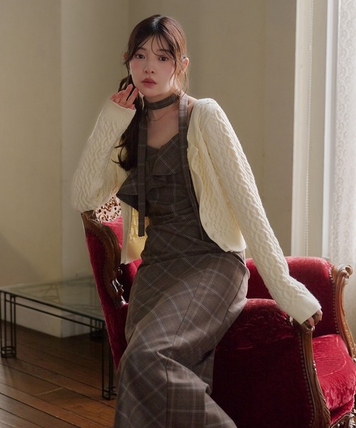 fupel(フぺル)の「frill check cami onepiece / フリルチェックキャミワンピース(ワンピース・レディース・ブラウン/グレー・FREE)」の19枚目の写真