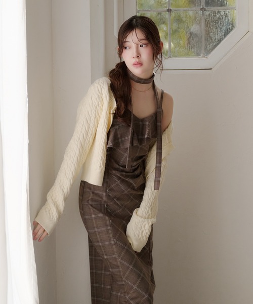 fupel(フぺル)の「frill check cami onepiece / フリルチェックキャミワンピース(ワンピース・レディース・ブラウン/グレー・FREE)」の8枚目の写真