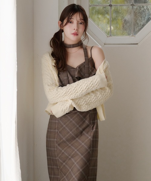 fupel(フぺル)の「frill check cami onepiece / フリルチェックキャミワンピース(ワンピース・レディース・ブラウン/グレー・FREE)」の9枚目の写真