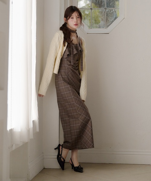 fupel(フぺル)の「frill check cami onepiece / フリルチェックキャミワンピース(ワンピース・レディース・ブラウン/グレー・FREE)」の11枚目の写真