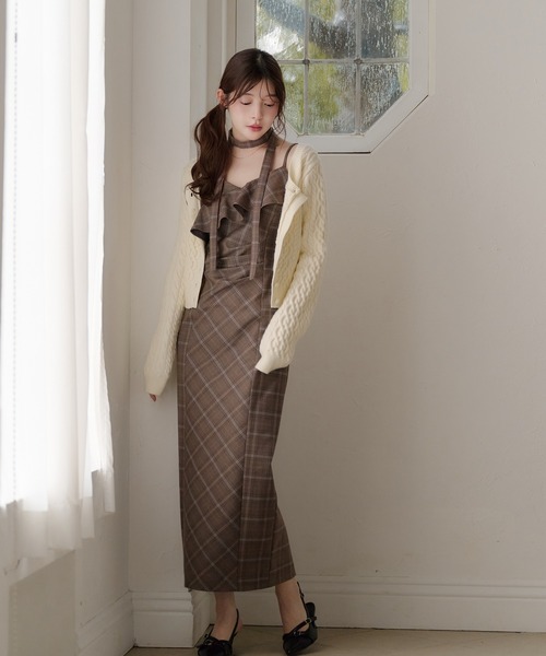 fupel(フぺル)の「frill check cami onepiece / フリルチェックキャミワンピース(ワンピース・レディース・ブラウン/グレー・FREE)」の12枚目の写真