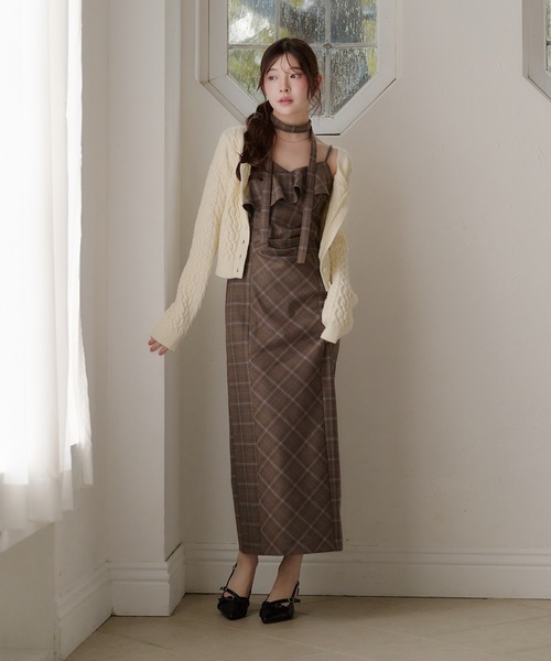 fupel(フぺル)の「frill check cami onepiece / フリルチェックキャミワンピース(ワンピース・レディース・ブラウン/グレー・FREE)」の13枚目の写真