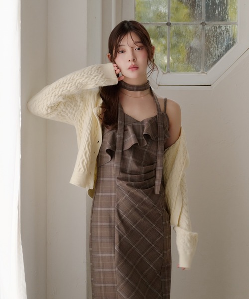 fupel(フぺル)の「frill check cami onepiece / フリルチェックキャミワンピース(ワンピース・レディース・ブラウン/グレー・FREE)」の7枚目の写真
