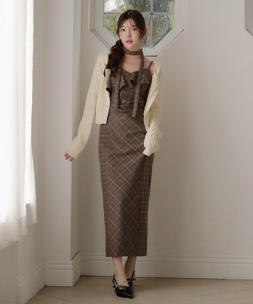 fupel(フぺル)の「frill check cami onepiece / フリルチェックキャミワンピース(ワンピース・レディース・ブラウン/グレー・FREE)」の14枚目の写真