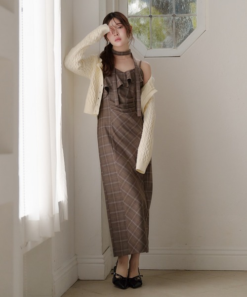 fupel(フぺル)の「frill check cami onepiece / フリルチェックキャミワンピース(ワンピース・レディース・ブラウン/グレー・FREE)」の10枚目の写真