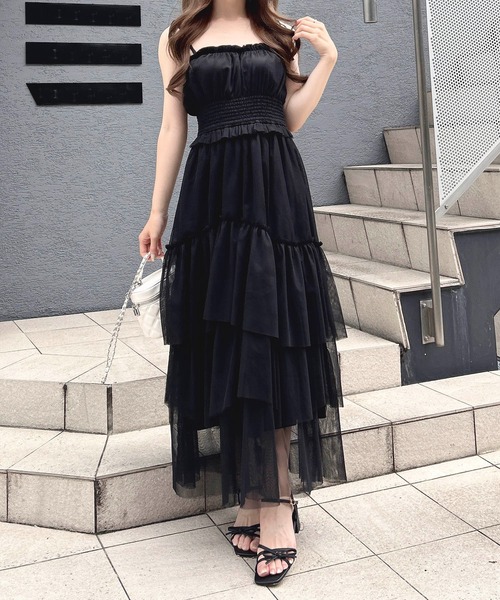 INGNI(イング)の「【WEB限定】チュールイレヘムティアードロングワンピース(ワンピース・レディース・ホワイト系その他3/オフホワイト/ブラック/チャコールグレー・M)」の8枚目の写真
