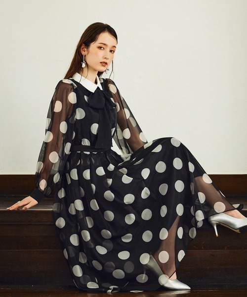 Audie a Muses（オーディアミューズ）の「クラシカルドットプリントワンピース（ワンピース・レディース・ブラック・38/40/42）」の21枚目の写真