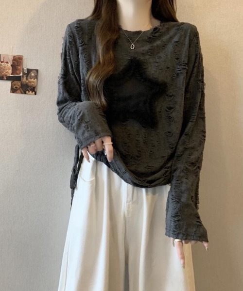 Teem Store(チームストア)の「星ワッペンダメージ加工ロンT(Tシャツ/カットソー・レディース・グレー・S/M)」の19枚目の写真