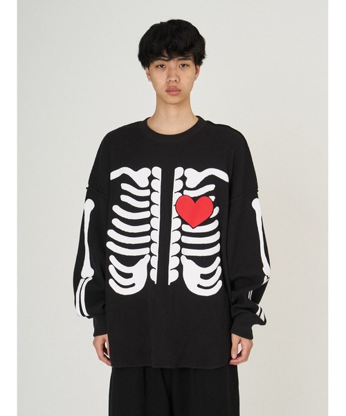 DISCOVERED（ディスカバード）の「BONE WAFFLE DAMAGE CUTSEWN（Tシャツ/カットソー・メンズ・ホワイト/ブラック・LARGE/SMALL）」の2枚目の写真